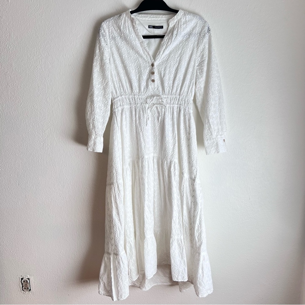 Zara Embroidered Eyelet Combination Dress Size Small Romantic Flirty White